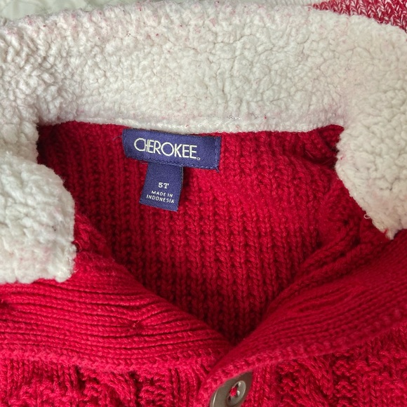 CHEROKEE BOY'S RED SWEATER FAUX SHERPA TRIM Elegant and Warm, Sz 5 - Picture 6 of 8